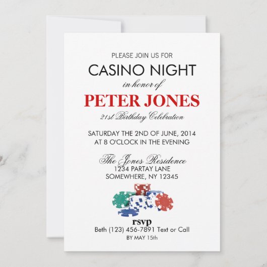Casino Night Verjaardagsfeest Uitnodiging (Achterkant)