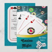 Casino Night verjaardagsfeestje uitnodigingen (Voorkant / Achterkant)