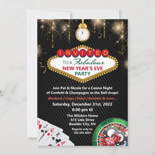 Casino Party nodiging Eve Vegas nieuwjaar Kaart (Voorkant)