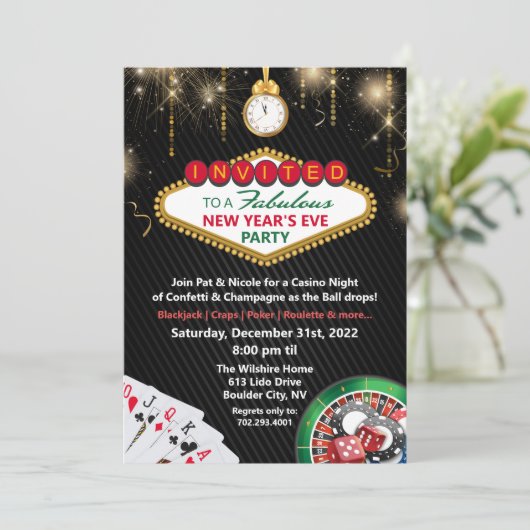 Casino Party nodiging Eve Vegas nieuwjaar Kaart (Staand voorkant)