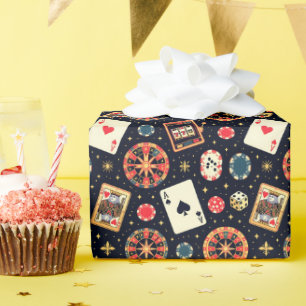 Casino patroon thema op zwart cadeaupapier