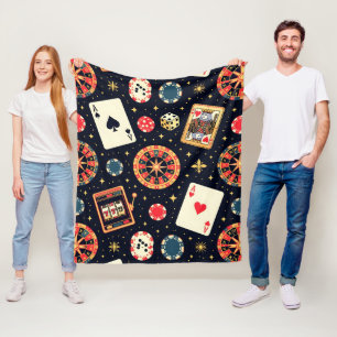 Casino patroon thema op zwart fleece deken