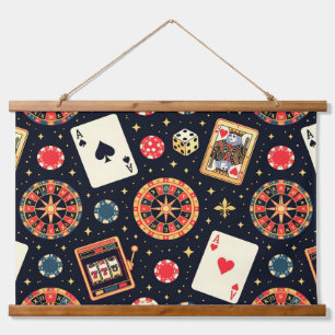 Casino patroon thema op zwart hangend wandkleed