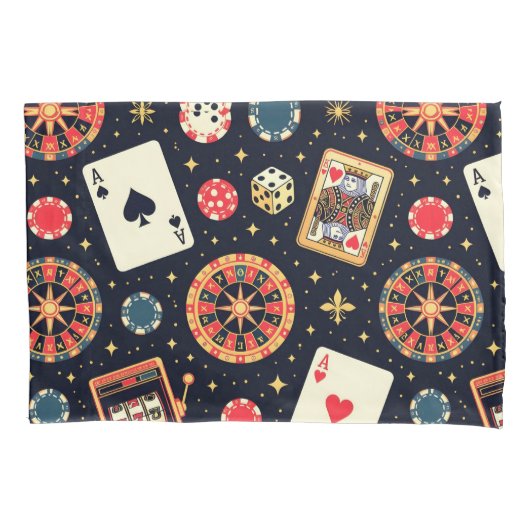 Casino patroon thema op zwart kussensloop (Voorkant)