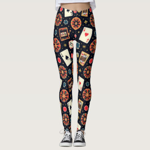 Casino patroon thema op zwart leggings