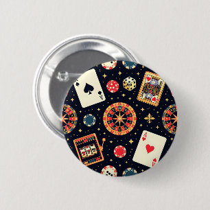 Casino patroon thema op zwart ronde button 5,7 cm