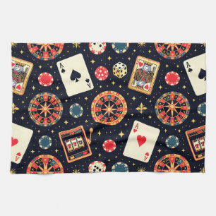 Casino patroon thema op zwart theedoek