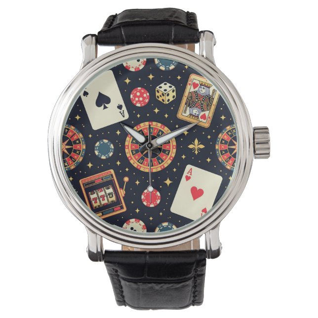 Casino pattern theme on black horloge (Voorkant)