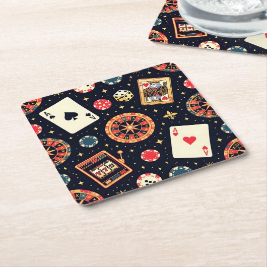 Casino pattern theme on black kartonnen onderzetters (Schuin)