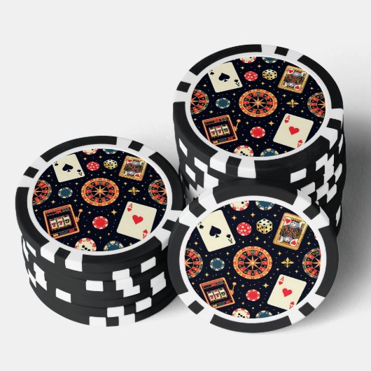 Casino pattern theme on black poker chips (Opstapeling)