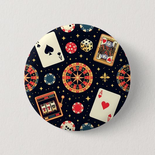 Casino pattern theme on black ronde button 5,7 cm (Voorkant)