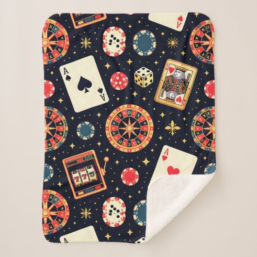 Casino pattern theme on black sherpa deken (Voorkant)
