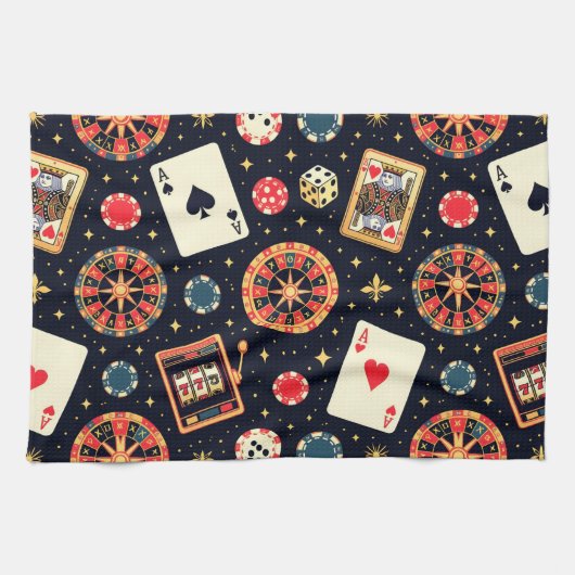 Casino pattern theme on black theedoek (Horizontaal)