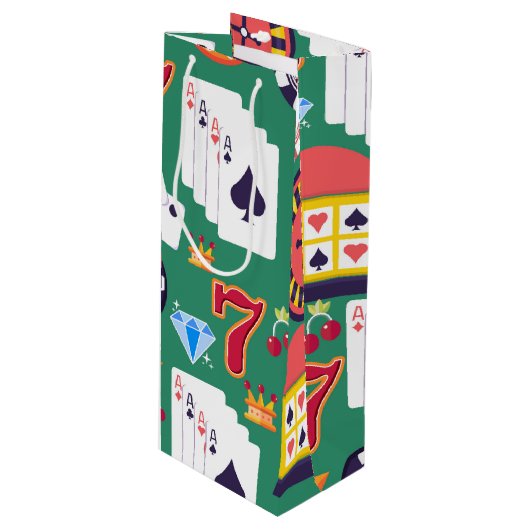 Casino Pattern Wijn Cadeautas (Voorkant Gekanteld)