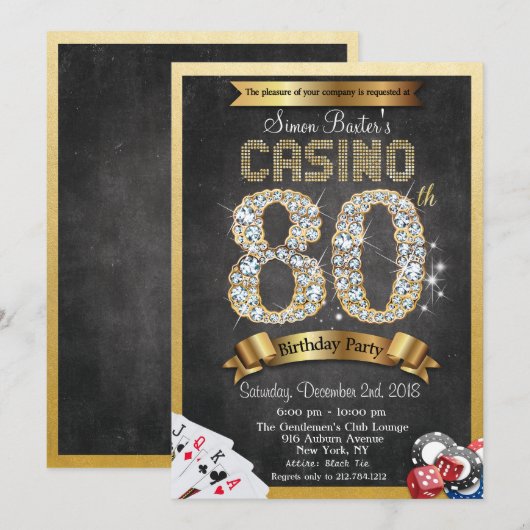 Casino Poker 80th Birthday Invitation Kaart (Voorkant / Achterkant)