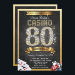 Casino Poker 80th Birthday Invitation Kaart<br><div class="desc">Casino Night Poker Gambling 80th Gold Diamond Chalkboard Bling Metallic Diamonds Glitter Milestone Birthday Invitation</div>
