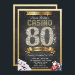 Casino Poker 80th Birthday Invitation Kaart<br><div class="desc">Casino Night Poker Gambling 80th Gold Diamond Chalkboard Bling Metallic Diamonds Glitter Milestone Birthday Invitation</div>