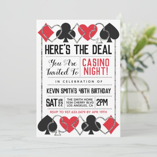 Casino Poker Birthday Uitnodiging (Staand voorkant)