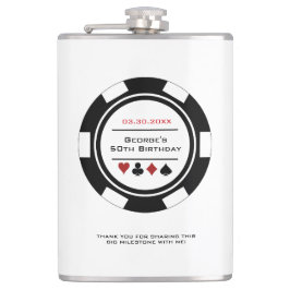 Casino Poker Chip Black and White Birthday Flask Heupfles