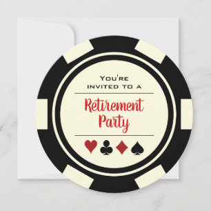 Casino Poker Chip Black and White Retirement Party Kaart