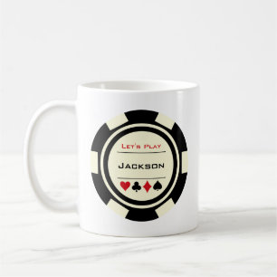 Casino Poker Chip Black Cream Rood met Naam Koffiemok