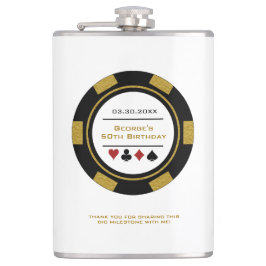 Casino Poker Chip Black Gold White Birthday Flask Heupfles