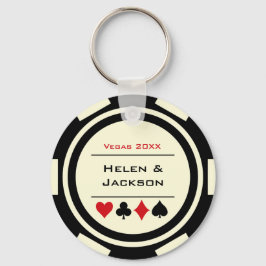 Casino Poker Chip Black Off-White Wedding Favor Sleutelhanger