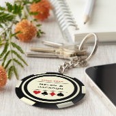 Casino Poker Chip Black Off-White Wedding Favor Sleutelhanger (Zijkant)