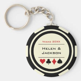Casino Poker Chip Black Off-White Wedding Favor Sleutelhanger