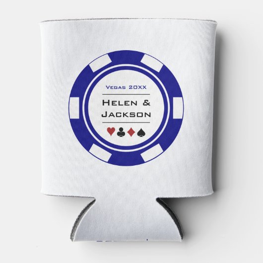 Casino Poker Chip Blauw Wit Las Vegas Bruiloft Blikjeskoeler (Voorkant)