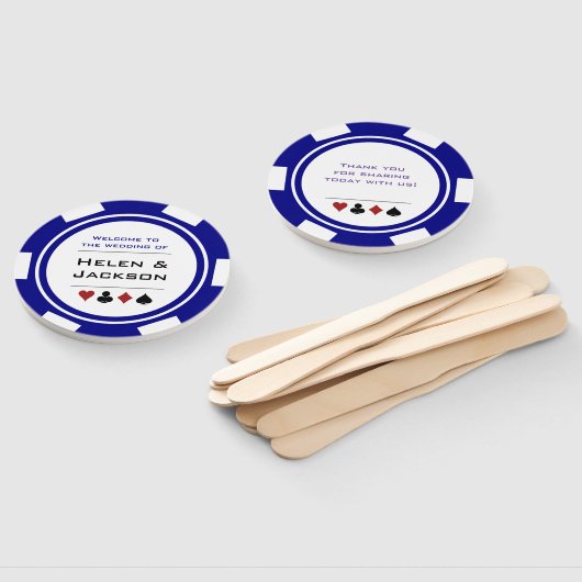 Casino Poker Chip Blauw Wit Welkom op bruiloft Handwaaier (Niet-gemonteerd)