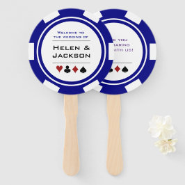 Casino Poker Chip Blauw Wit Welkom op bruiloft Handwaaier