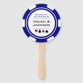 Casino Poker Chip Blauw Wit Welkom op bruiloft Handwaaier (Voorkant)