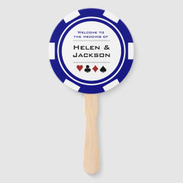 Casino Poker Chip Blauw Wit Welkom op bruiloft Handwaaier