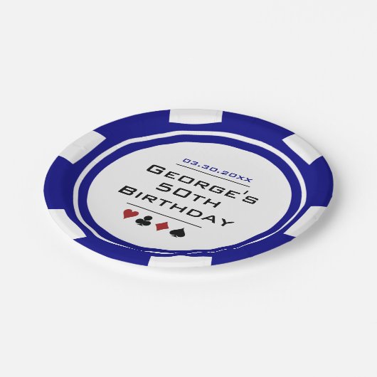 Casino Poker Chip Blue White Las Vegas Papieren Bordje (Gekanteld)