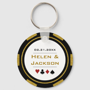 Casino Poker Chip Gold White Weddenschap Sleutelhanger