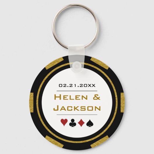 Casino Poker Chip Gold White Weddenschap Sleutelhanger (Voorkant)