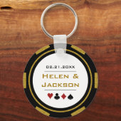 Casino Poker Chip Gold White Weddenschap Sleutelhanger (Voorkant)