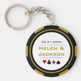 Casino Poker Chip Gold White Weddenschap Sleutelhanger