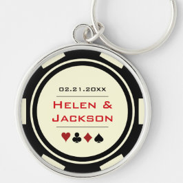 Casino Poker Chip Red Black Cream Weddenschap Sleutelhanger