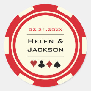 Casino Poker Chip Red en Off White Wedding Ronde Sticker