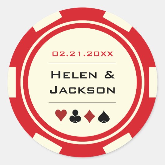 Casino Poker Chip Red en Off White Wedding Ronde Sticker (Voorkant)