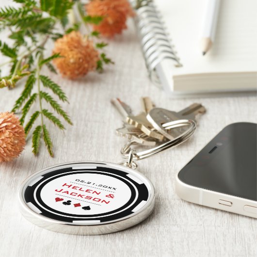 Casino Poker Chip Red White Weddenschap Favor Sleutelhanger (Zijkant)