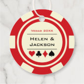 Casino Poker Chip Rood en Ivoor Bruiloft Bedankjes Labels (Achterkant)