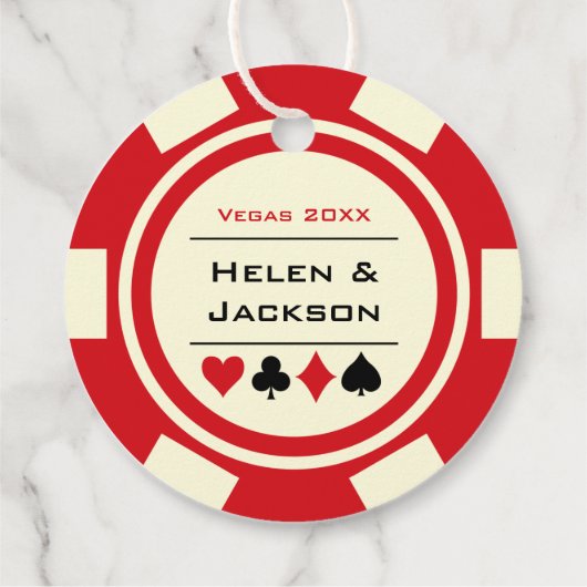 Casino Poker Chip Rood en Ivoor Bruiloft Bedankjes Labels (Achterkant)