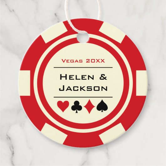 Casino Poker Chip Rood en Ivoor Bruiloft Bedankjes Labels (Voorkant)