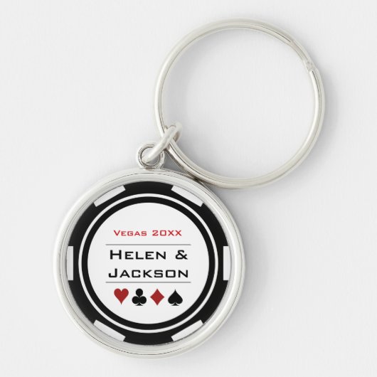 Casino Poker Chip White Wedding Favor Sleutelhanger (Voorkant)