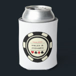 Casino Poker Chip Zwart Cream Wit Vegas Bruiloft Blikjeskoeler<br><div class="desc">Daag de huwelijksgasten met deze leuke gepersonaliseerde zwarte en witte pokerchips koelboxxen! Dat zou ook een groot voordeel opleveren.</div>