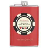 Casino Poker Chip Zwart Gebroken Wit op Rode Verja Heupfles (Voorkant)