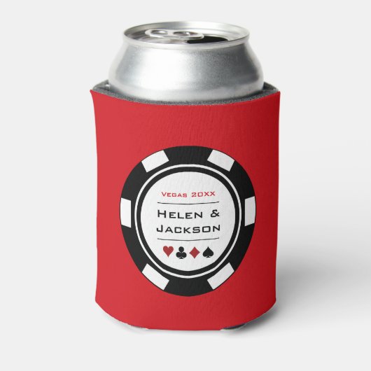 Casino Poker Chip Zwart Wit Rood Vegas Bruiloft Blikjeskoeler (Blikje Achterkant)